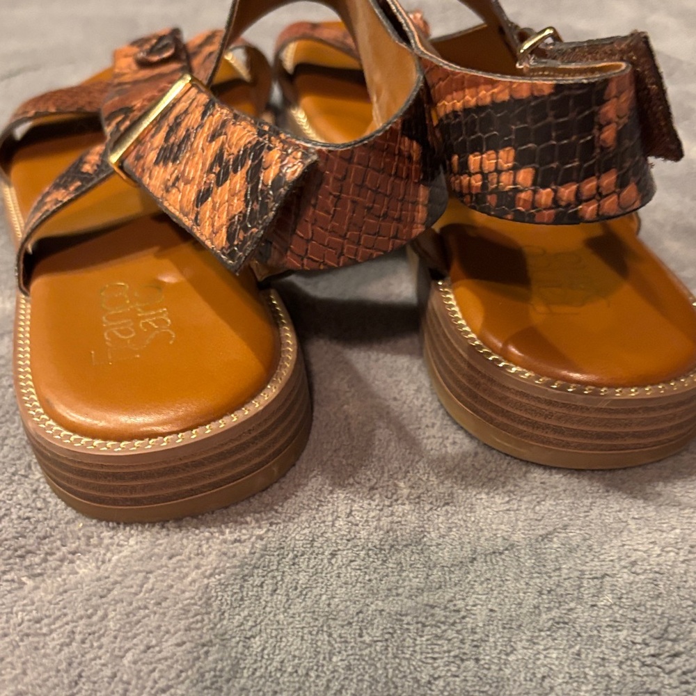 Franco Sarto Brown Snake-Print Leather Sandals - Picture 5 of 8